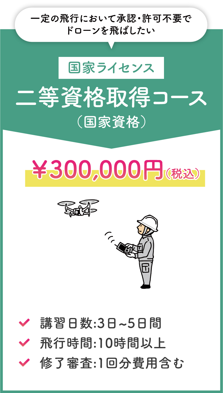 二等資格講習（国家資格）￥300,000（税込）