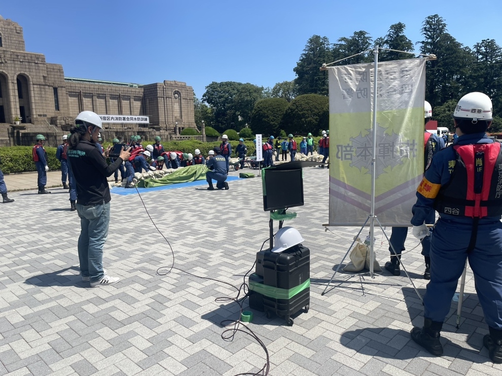 水防訓練でのドローンデモの様子_ドローンスクール東京