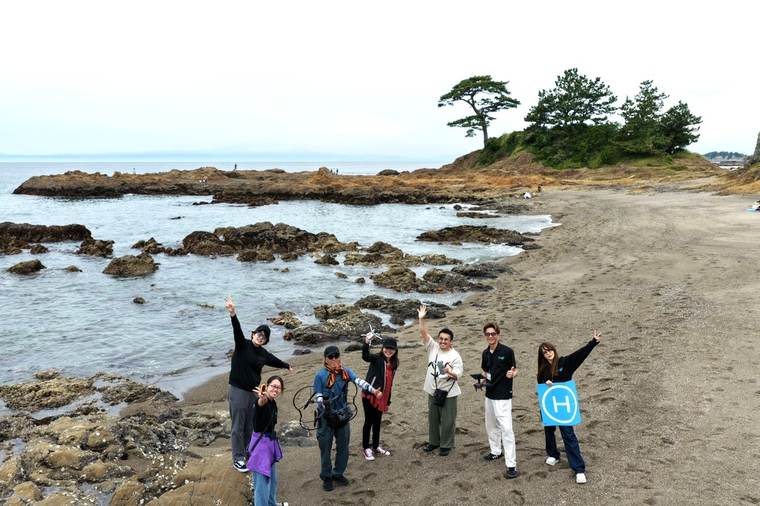 海岸での空撮会
